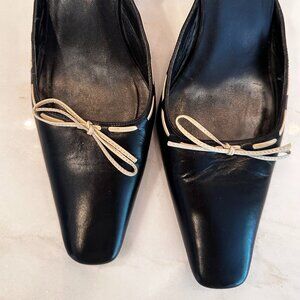 Coach Black Closed-Toe Spectator Mules with Bow – Size 8.5